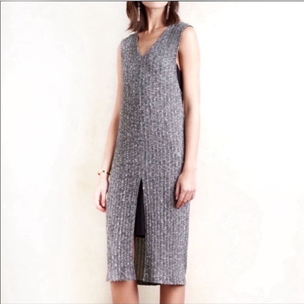 Anthro Dolan Luna dress NWT ribbed dress sleeveless midi gray - Picture 1 of 8